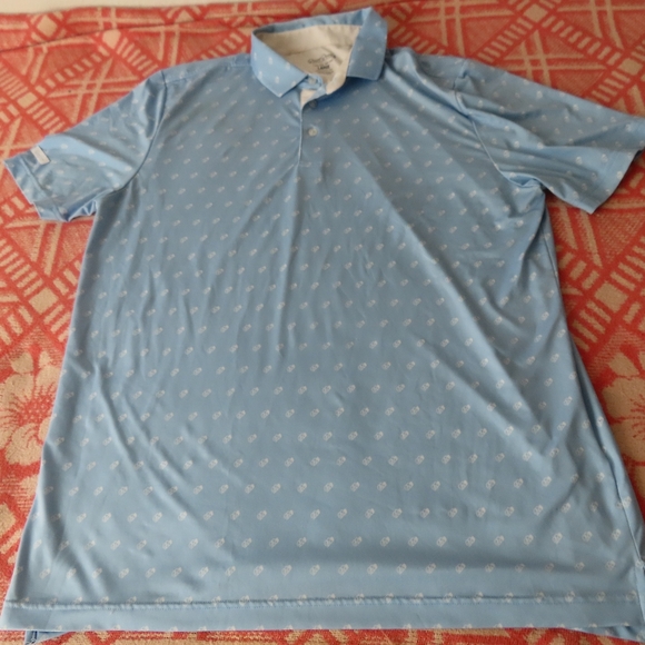 Good Good Polo Shirt Mens Large blue All Over Print Performance Stretch Logo - Picture 1 of 7